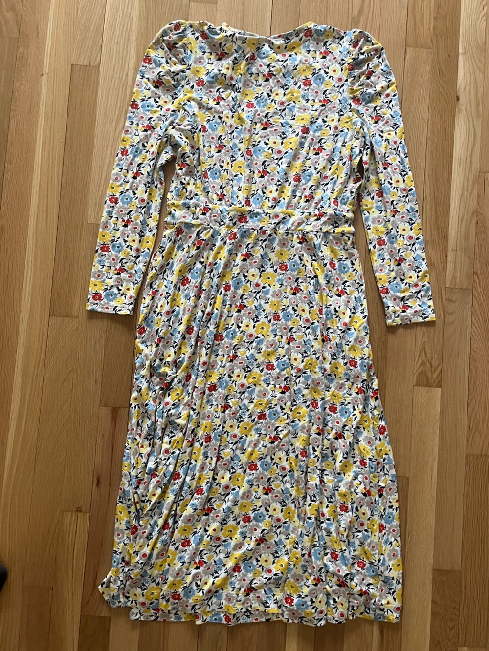 Boden Floral Long Sleeve Midi Dress - Yellow & Blue Floral US 4 petite - Picture 3 of 3